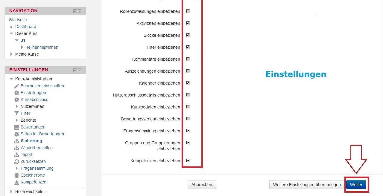 Sicherungseinstellungen