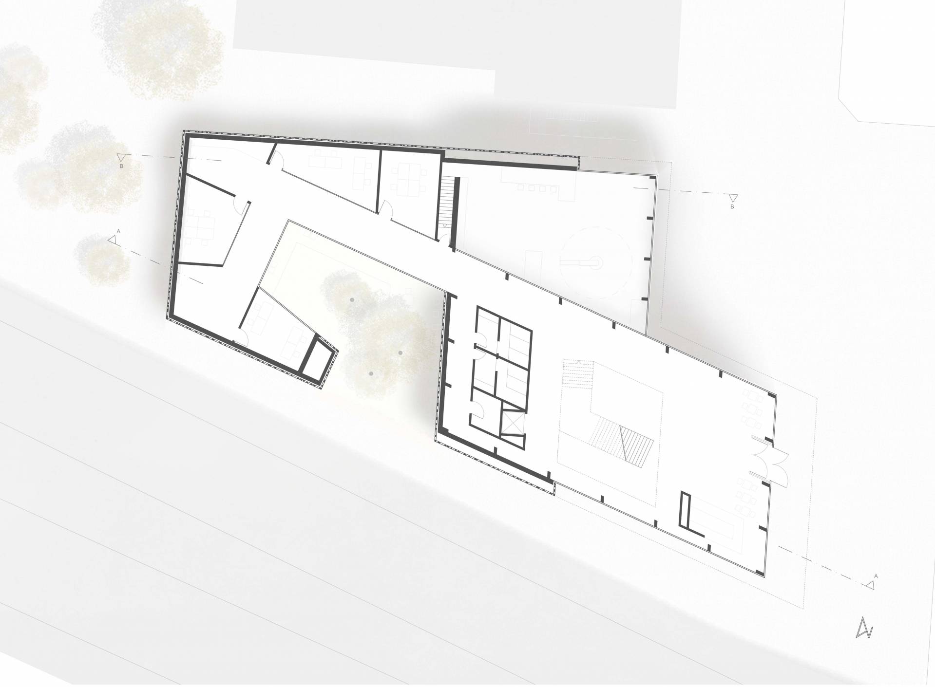 "SchauWerkForum" - Grundriss Erdgeschoss mit Zugang von der Haunstetter Straße (Abb.: Paul Brückner)