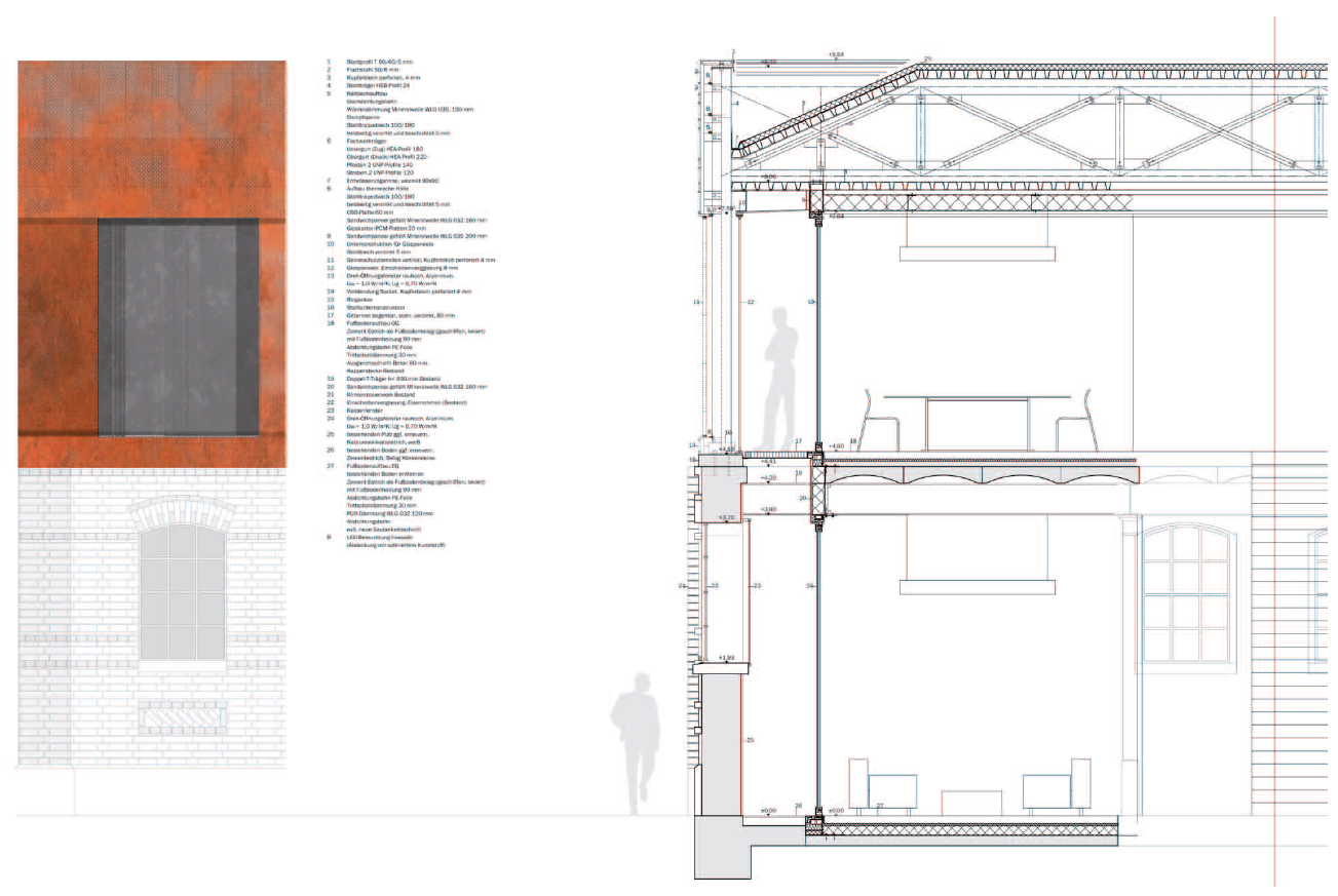 Detail der Gebäudehülle in Ansicht und Schnitt (Abb.: Anita Dirmeier)