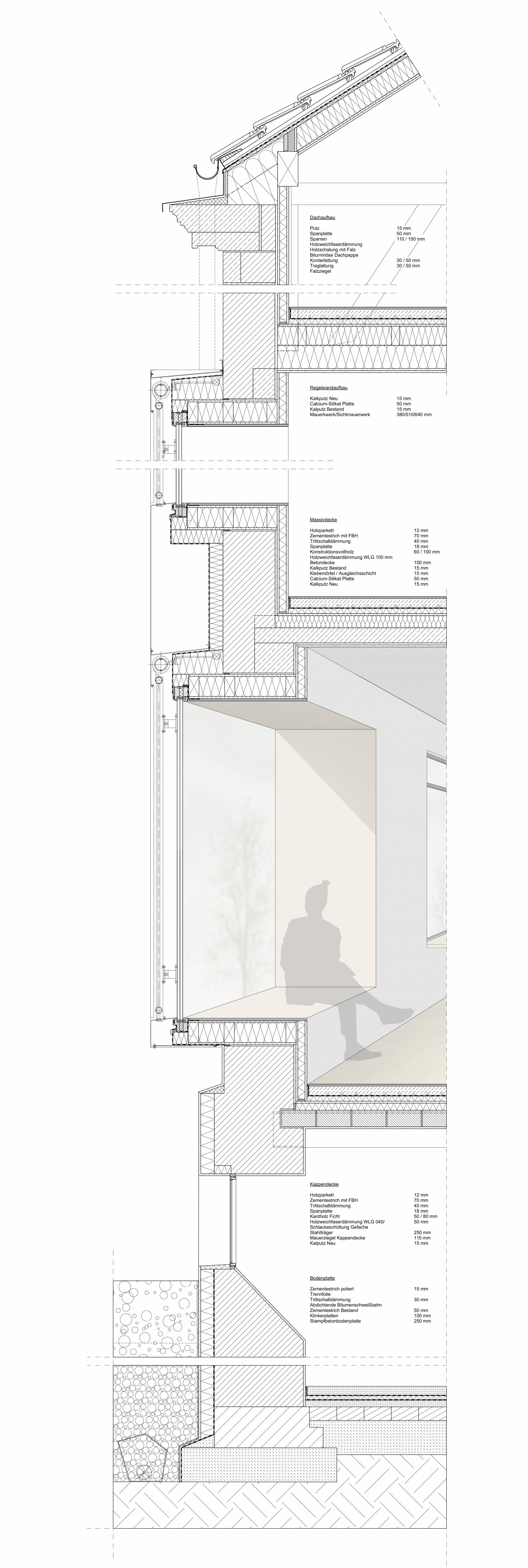 Update 2019: Architektonische und energetische Neudefinition der Fassadenschnitt im Bestand (Abb.: Josef Sailer) Update 2019: Architektonische und energetische Neudefinition der Fassadenschnitt im Bestand (Abb.: Josef Sailer)