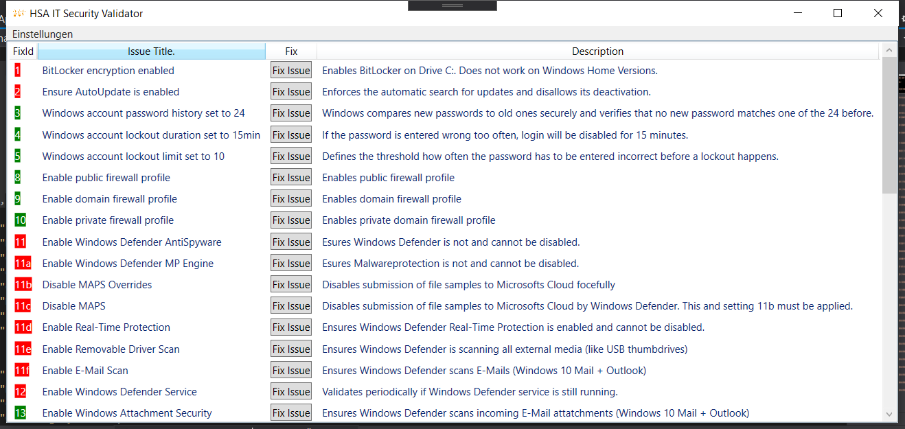 Bildschirmausschnitt HSA IT-Security Checker