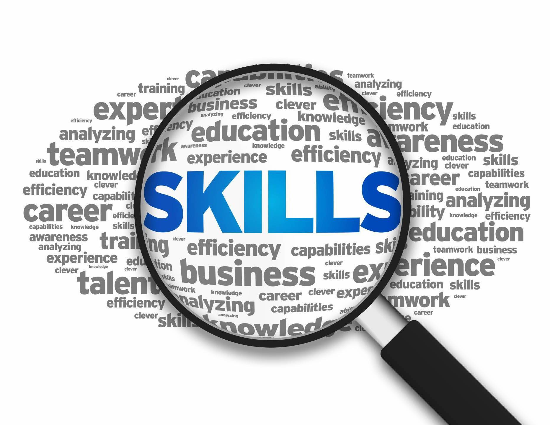 Wortwolke Skills mit Lupe Wortwolke Skills mit Lupe