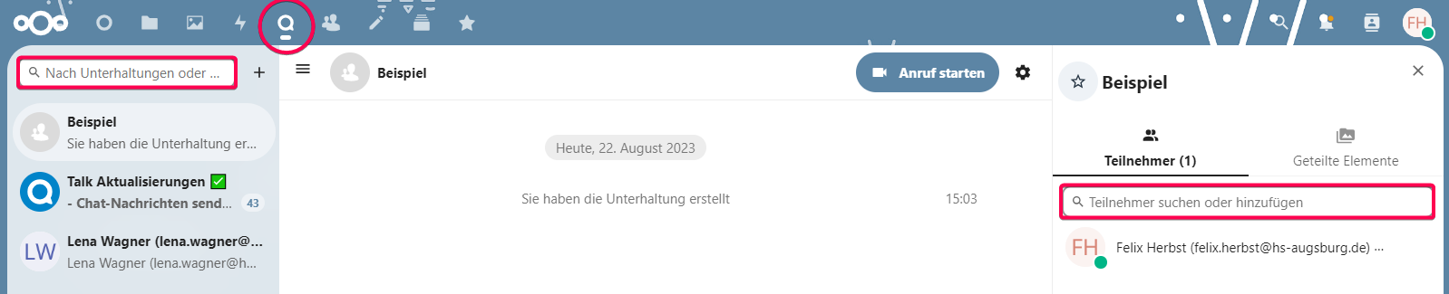 Talk Messenger der NextCloud