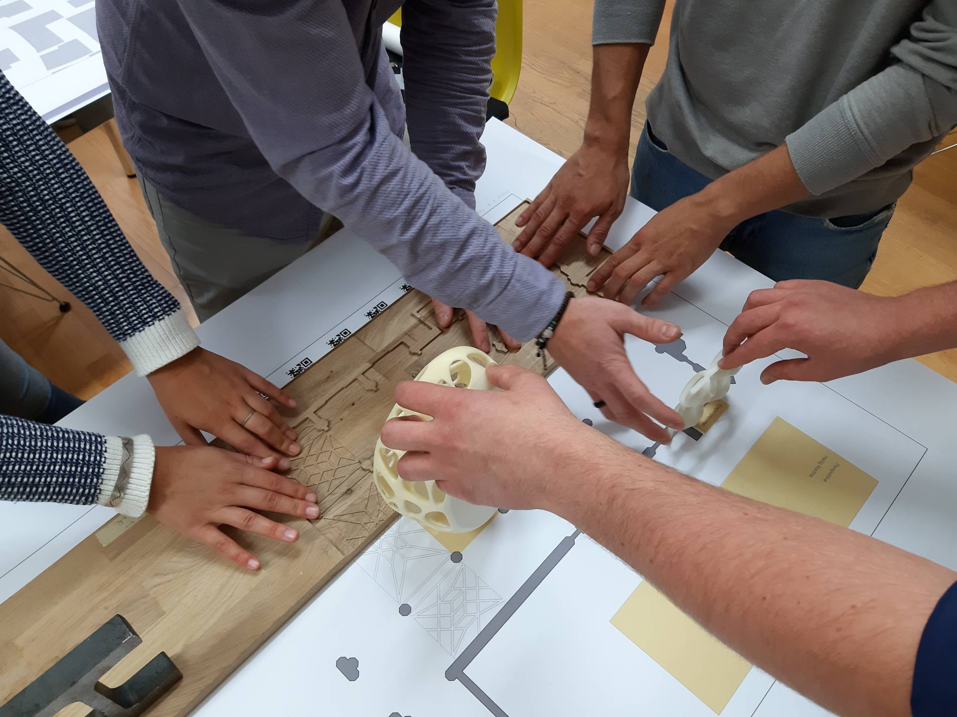 Students working on the materials