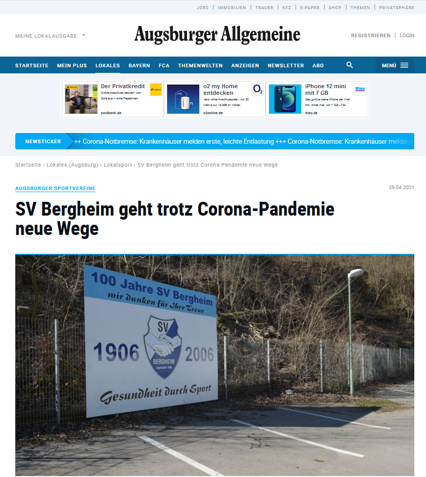 Augsburger Allgemeine Online-Ausgabe, 29.04.2021: SV Bergheim geht neue Wege