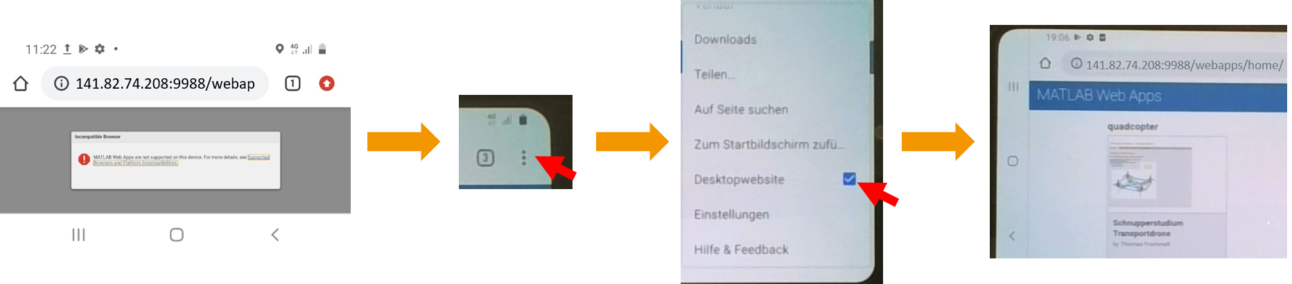 Änderung der Einstellungen, wenn die App auf einem Android-Gerät geöffnet werden soll.