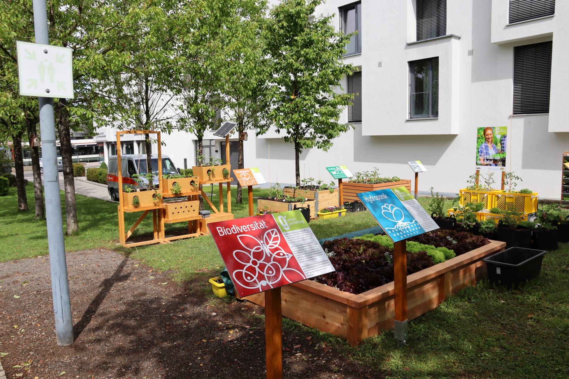 Urban Gardening an der Hochschule Augsburg: Der Demonstrationsgarten der Landesanstalt für Weinbau und Gartenbau eröffnet am 07.06.2021. Studierende und Lehrende begleiten das Projekt im Rahmen von HSA_transfer. © Felix Gediga