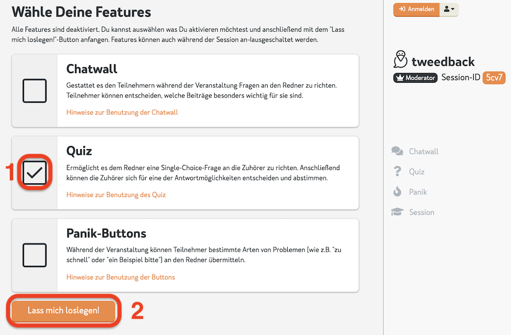 Tweedback: Auswahl Quiz