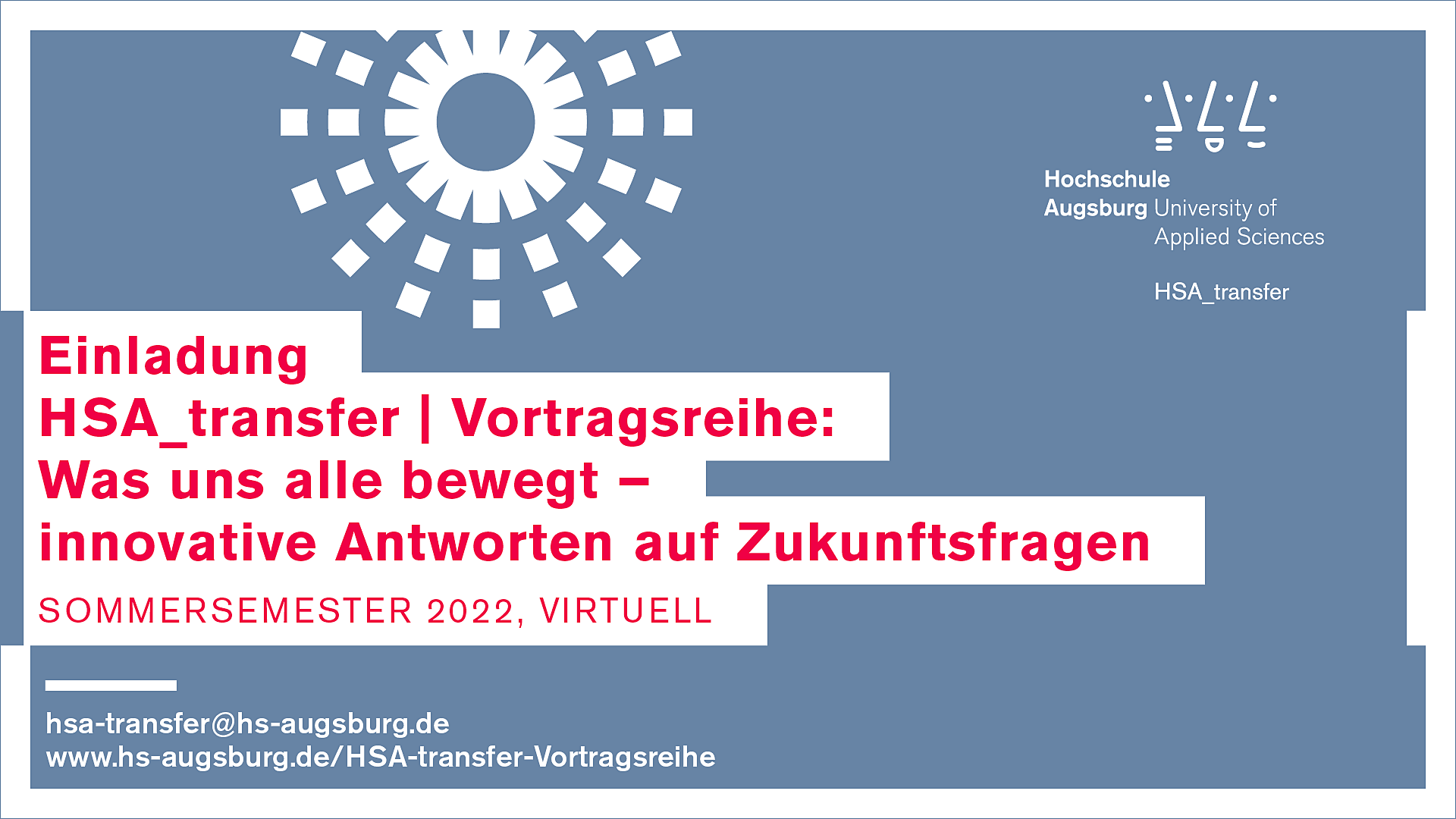 Banner Einladung HSA_transfer | Vortragsreihe SoSe 2022