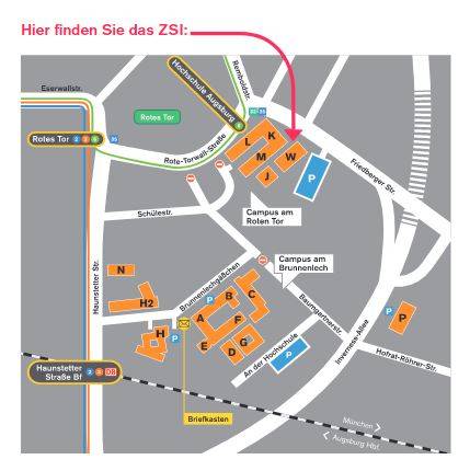 Campusplan mit Fokus auf das W-Gebäude - ZSI