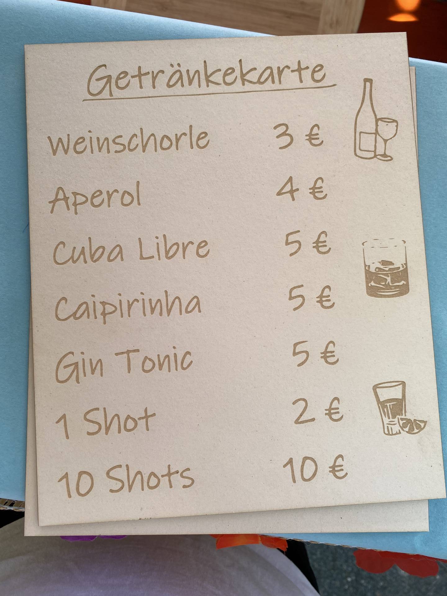 Fakulätsfest Getränkekarte Fachschaftsbar