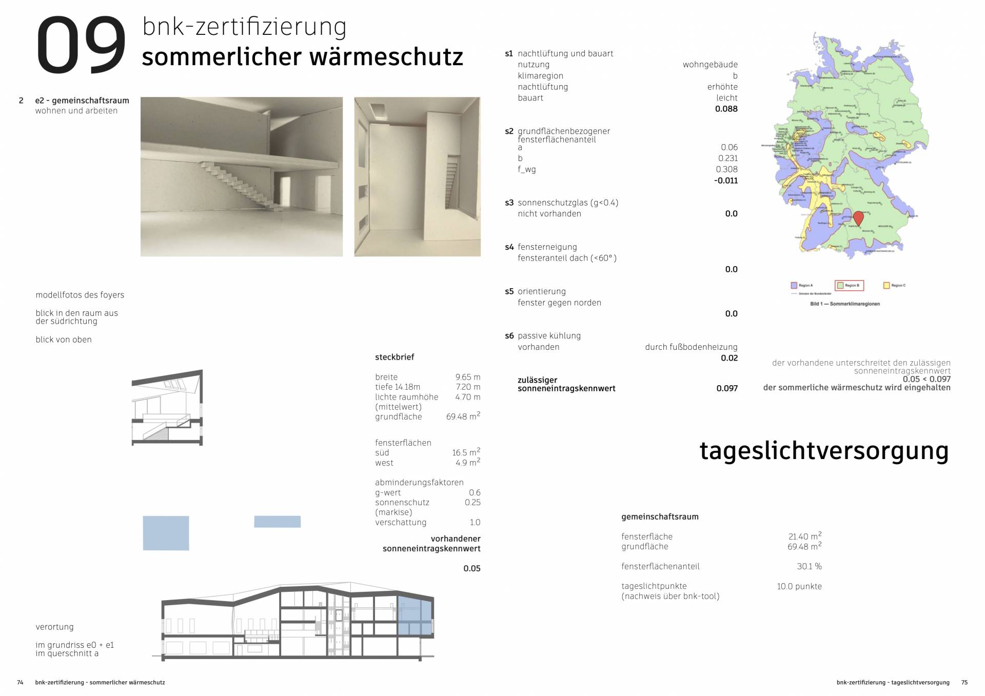 Nachweis des sommerlichen Wärmeschutzes und der Tageslichtversorung im Gemeinschaftsbereich Wohnen