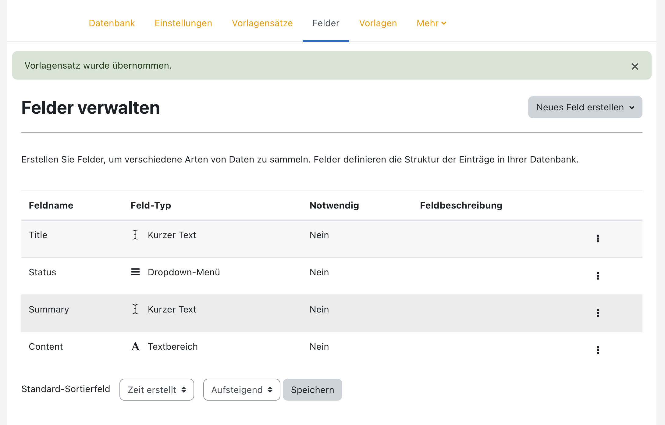 Datenbank Felder