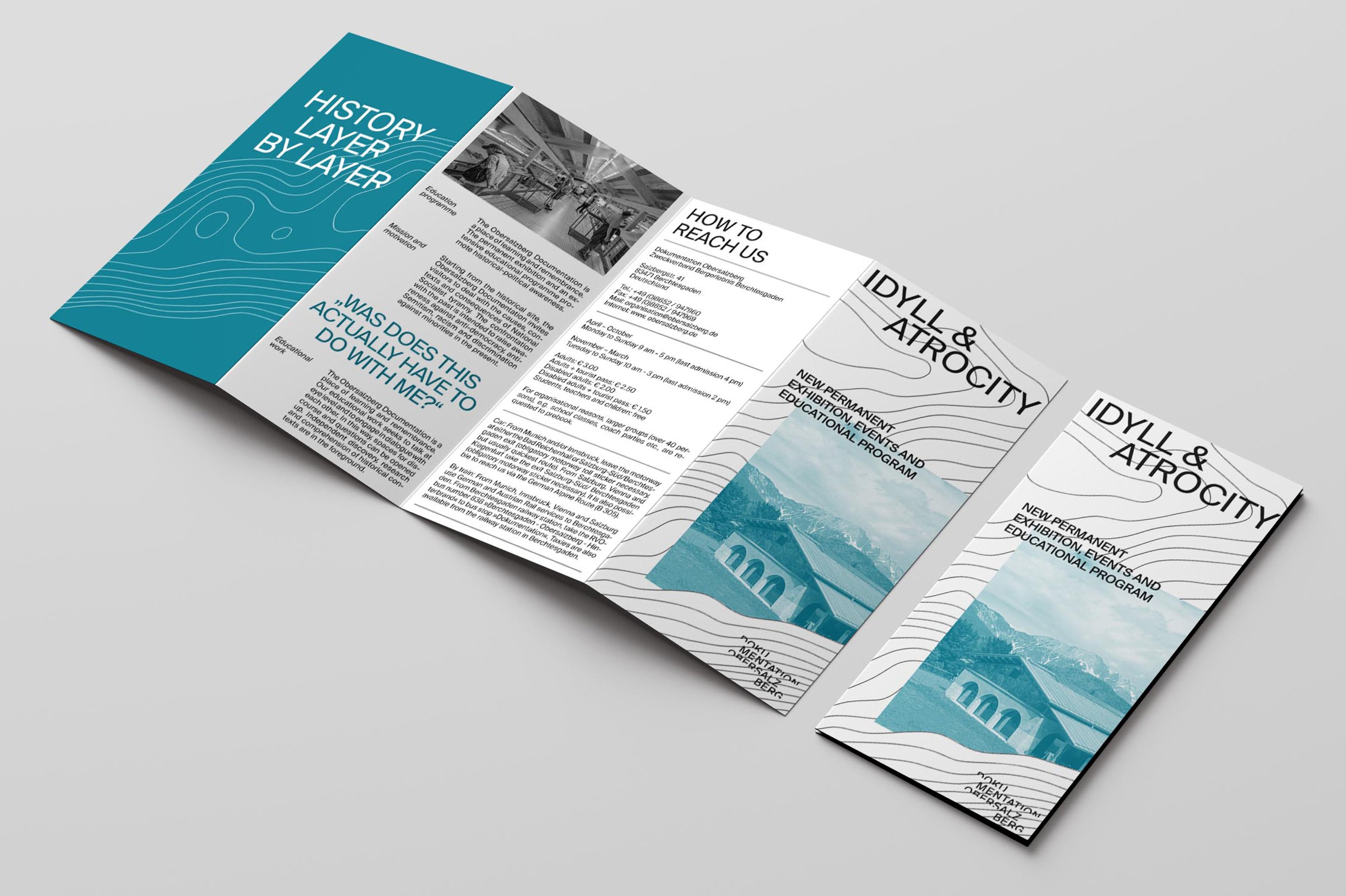 Entwurf: So könnten künftig Flyer der Dokumentation Obersalzberg im neuen Design aussehen. Entwurf: So könnten künftig Flyer der Dokumentation Obersalzberg im neuen Design aussehen.