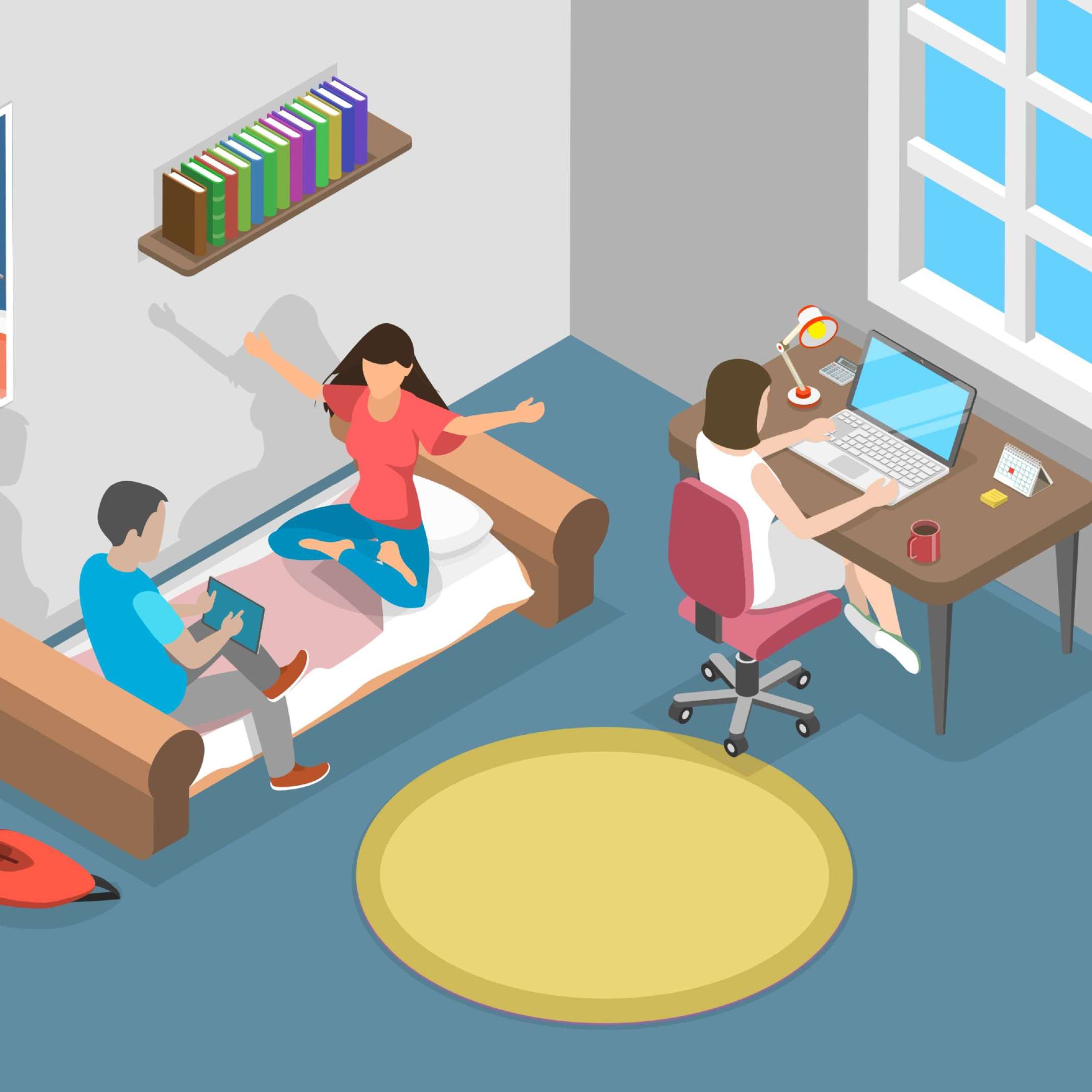 drei Studenten im Wohnheimzimmer drei Studenten im Wohnheimzimmer