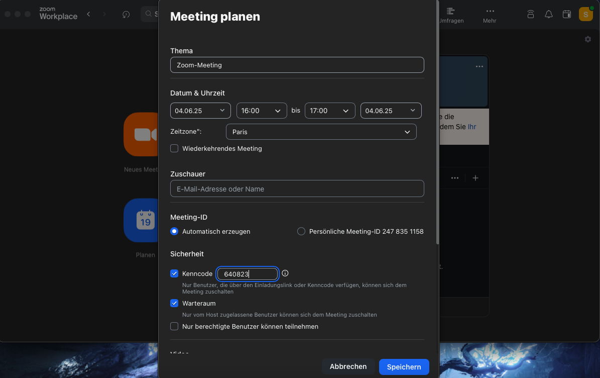 Meeting Planen & Kenncode