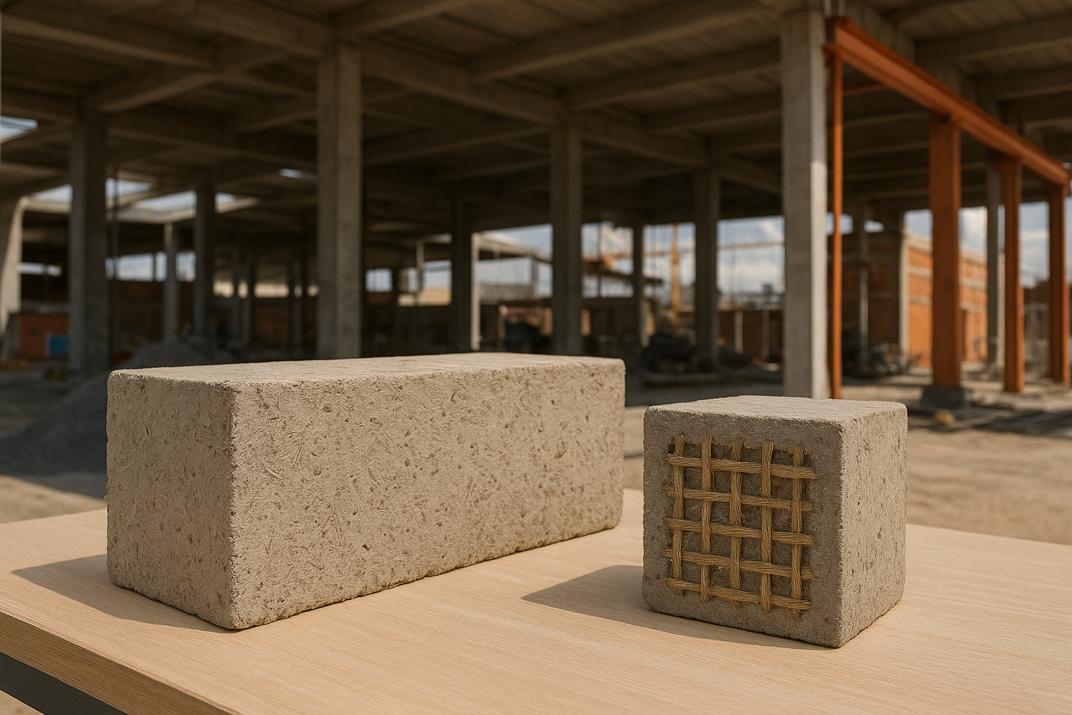 Im Projekt GeoCrete werden im Recycling Atelier Augsburg neuartige naturfaserverstärkte Betonstrukturen auf Basis von Geopolymeren als Bindemittel entwickelt. Bild: generiert mit DALL E (OpenAI)