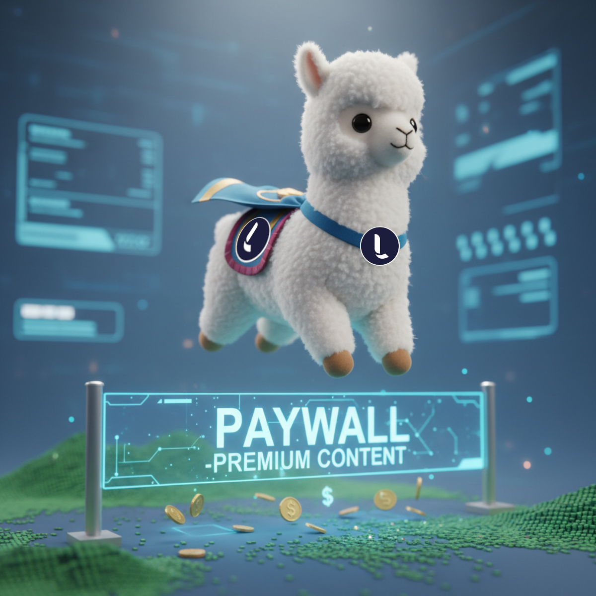 Lean Library Lama, das über eine Paywall springt