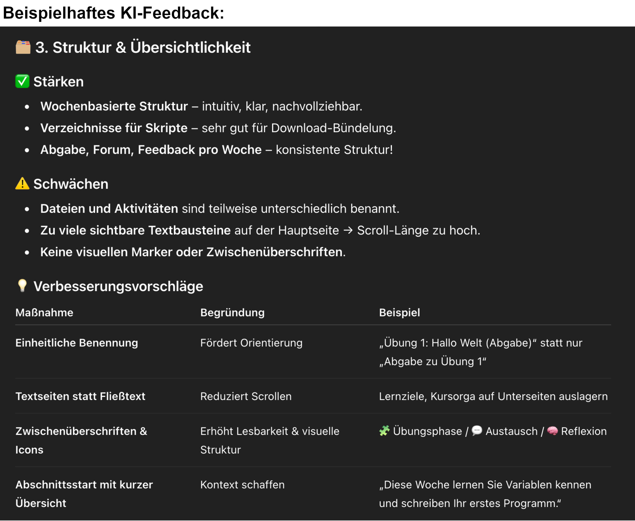 Beispielhaftes KI-Feedback