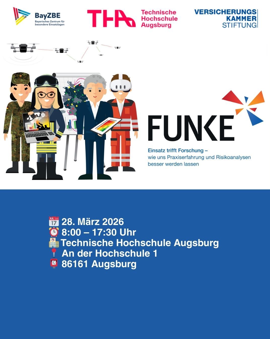 FUNKE Fachtagung: Illustration: Feuerwehrmann und weitere Einsatzkräfte.