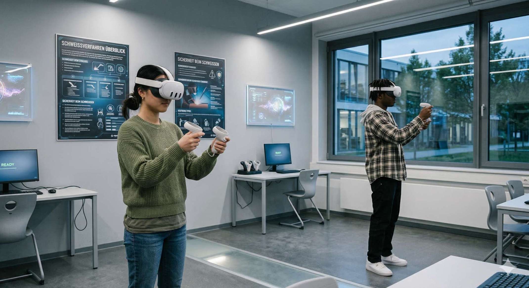 Im Forschungsprojekt werden KI-unterstützte und VR-basierte Methoden entwickelt, um Fachkräfte mit Migrationshintergrund beim Erlernen der deutschen Fach- und Berufssprache zu unterstützen. Bild: Gemini_Generated_Image; Achtung: Das Bild wurde mit KI generiert. 