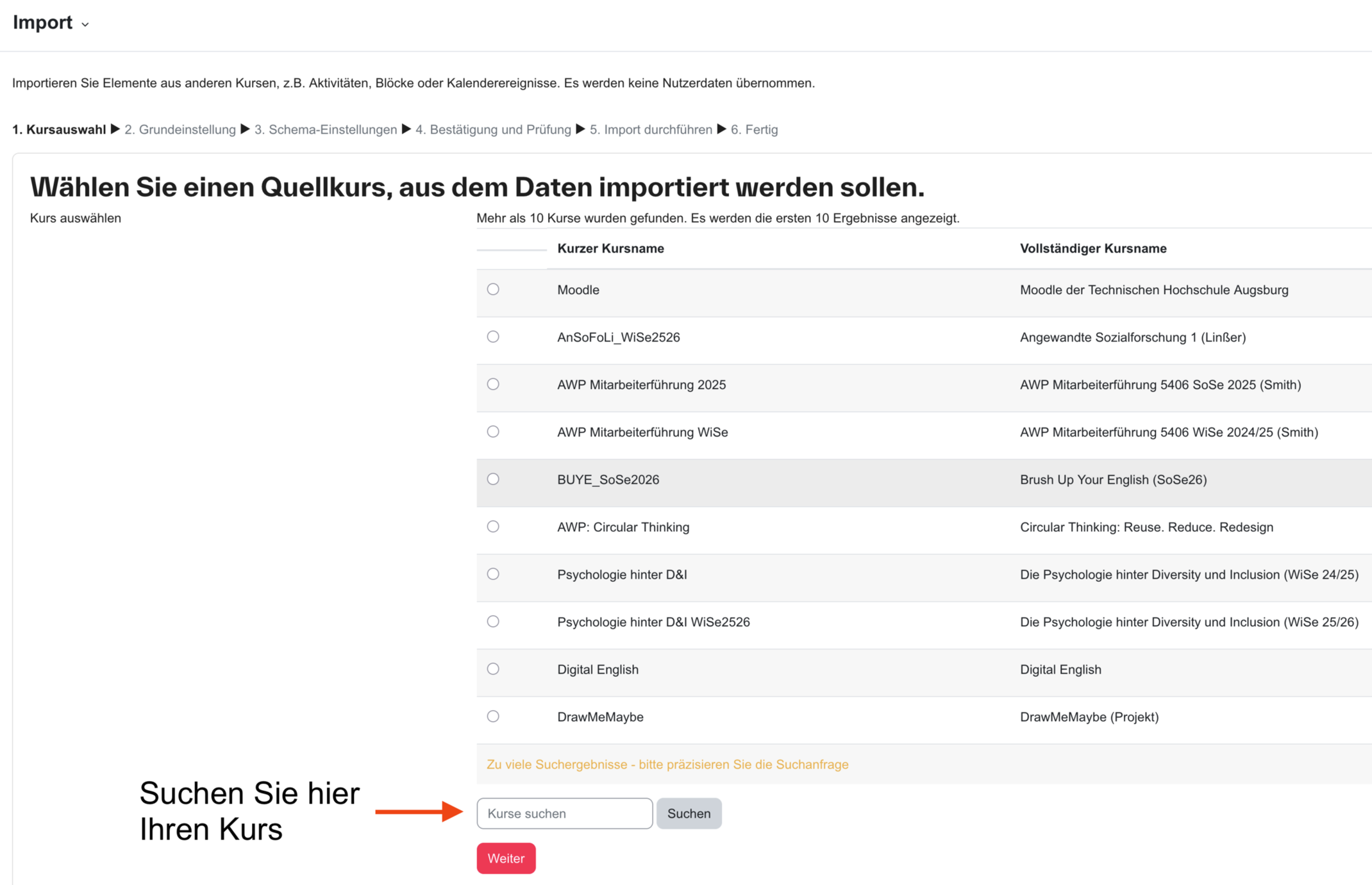 Kurs suchen Kurs suchen