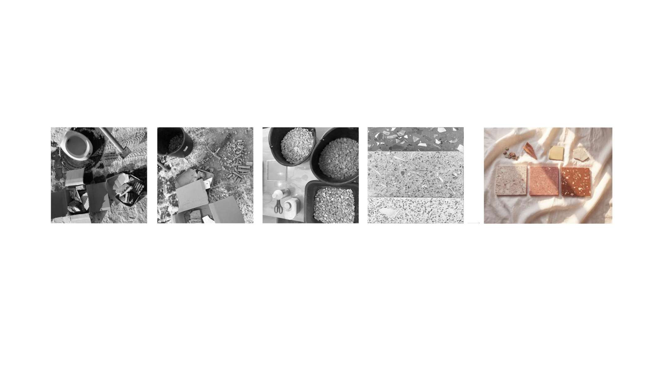 Prozess Recyclingterazzo aus Bestandsmaterialien Prozess Recyclingterazzo aus Bestandsmaterialien