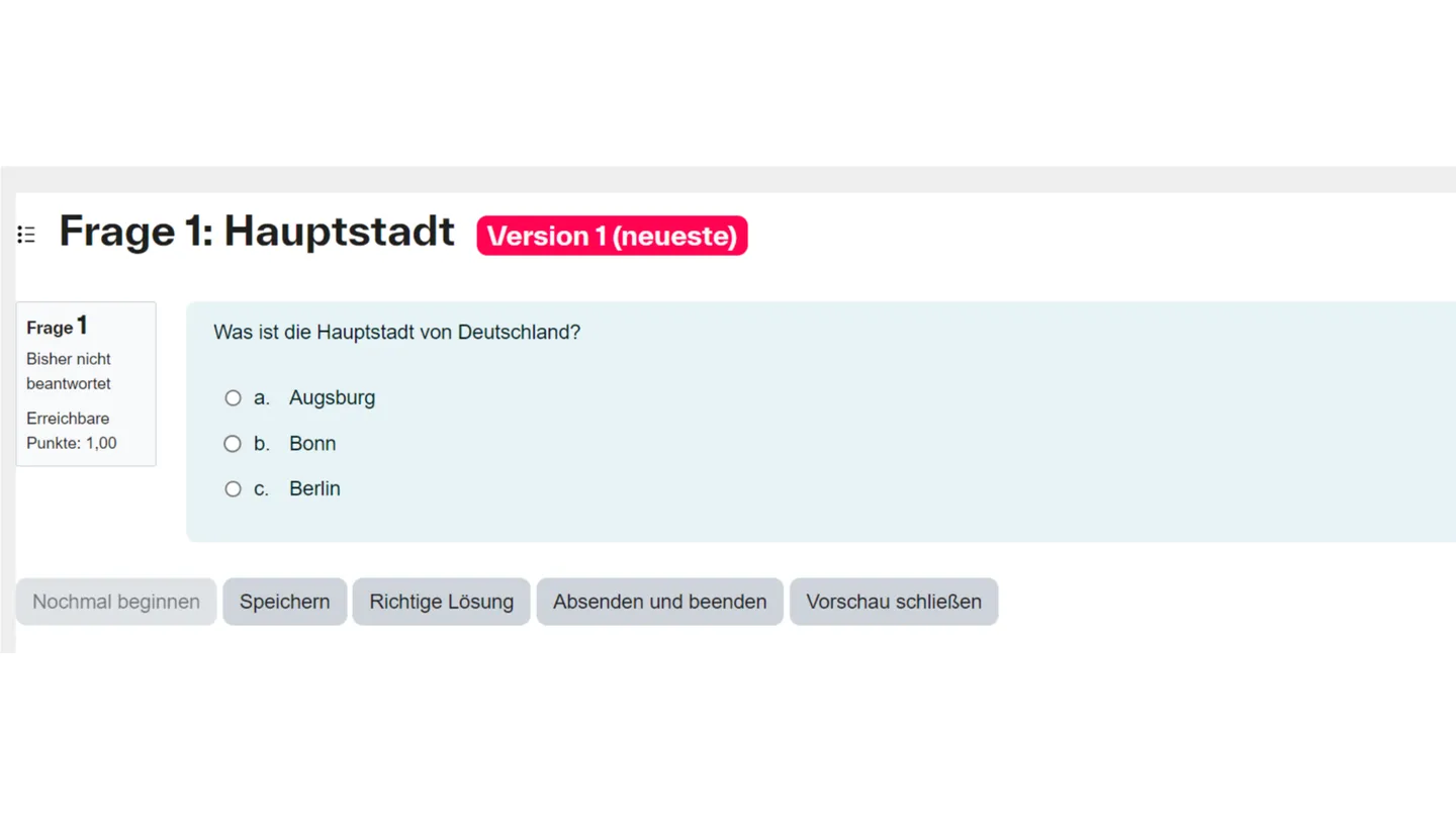 Screenshot einer Beispiel-Multiple-Choice-Frage in Moodle