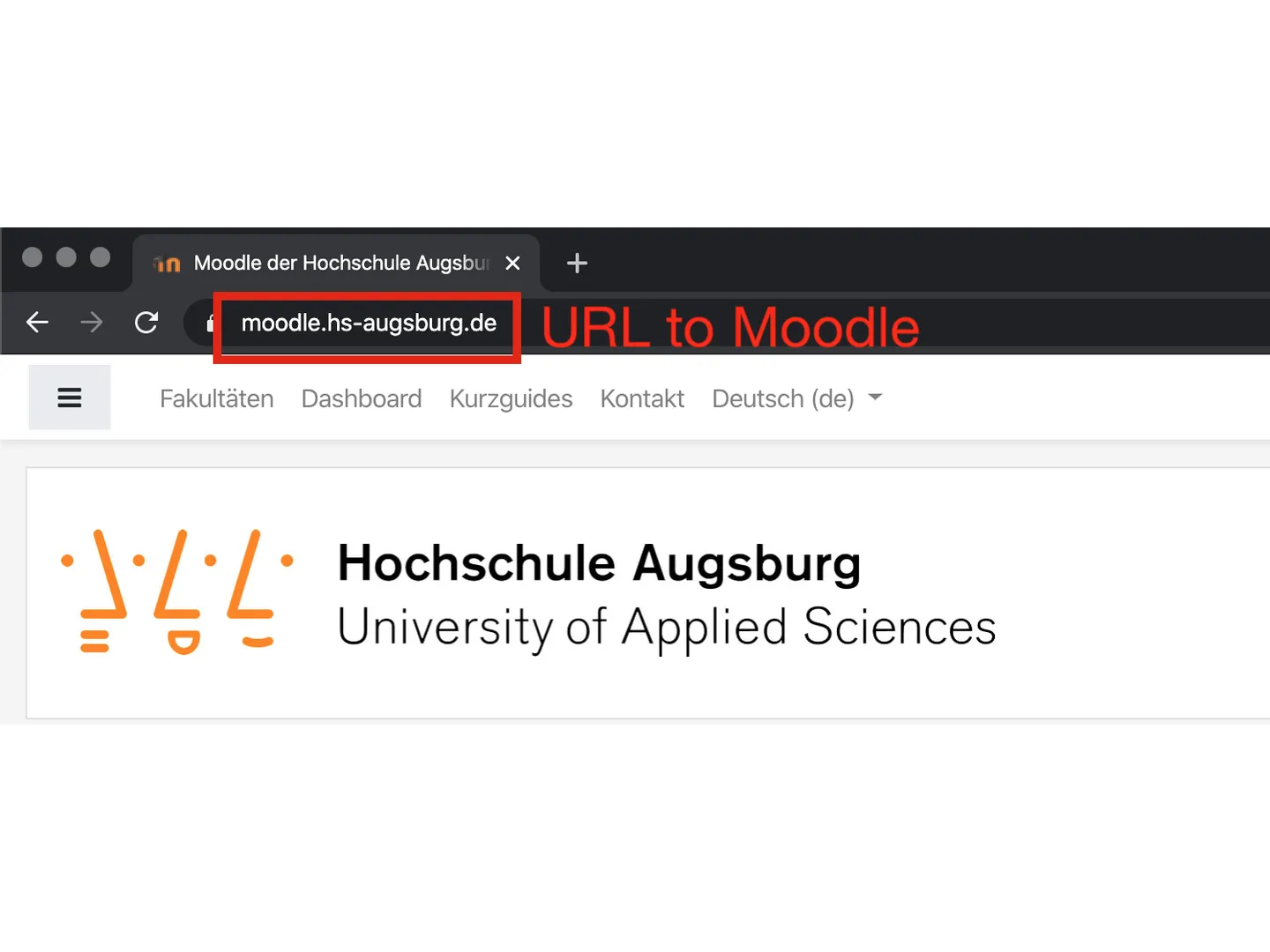 Browser address bar with the URL moodle.hs-augsburg.de