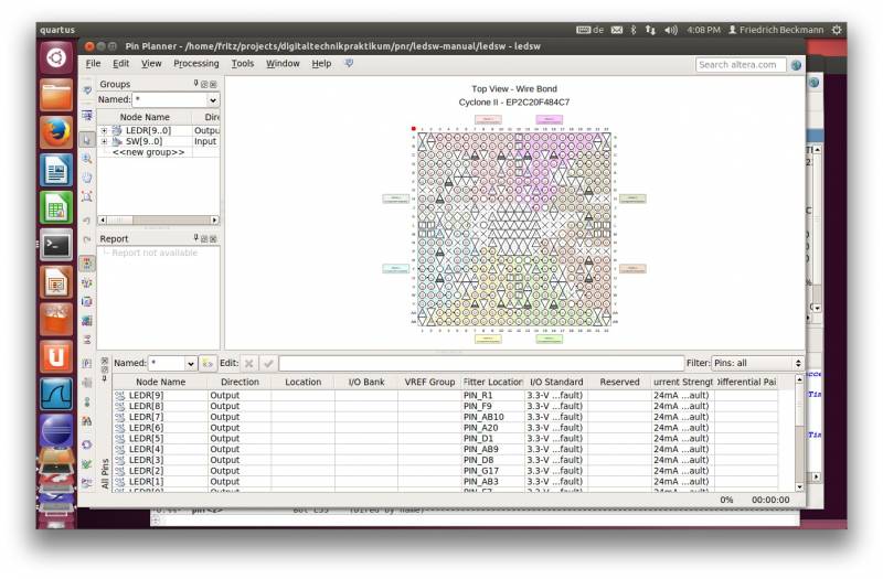  Quartus Pin Planner ohne Zuordnung der Pins