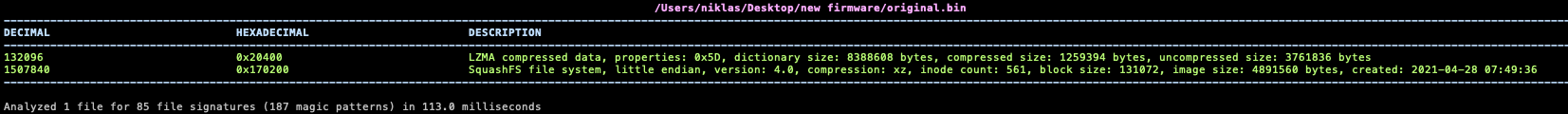 Binwalk-Ausgabe neue Firmware
