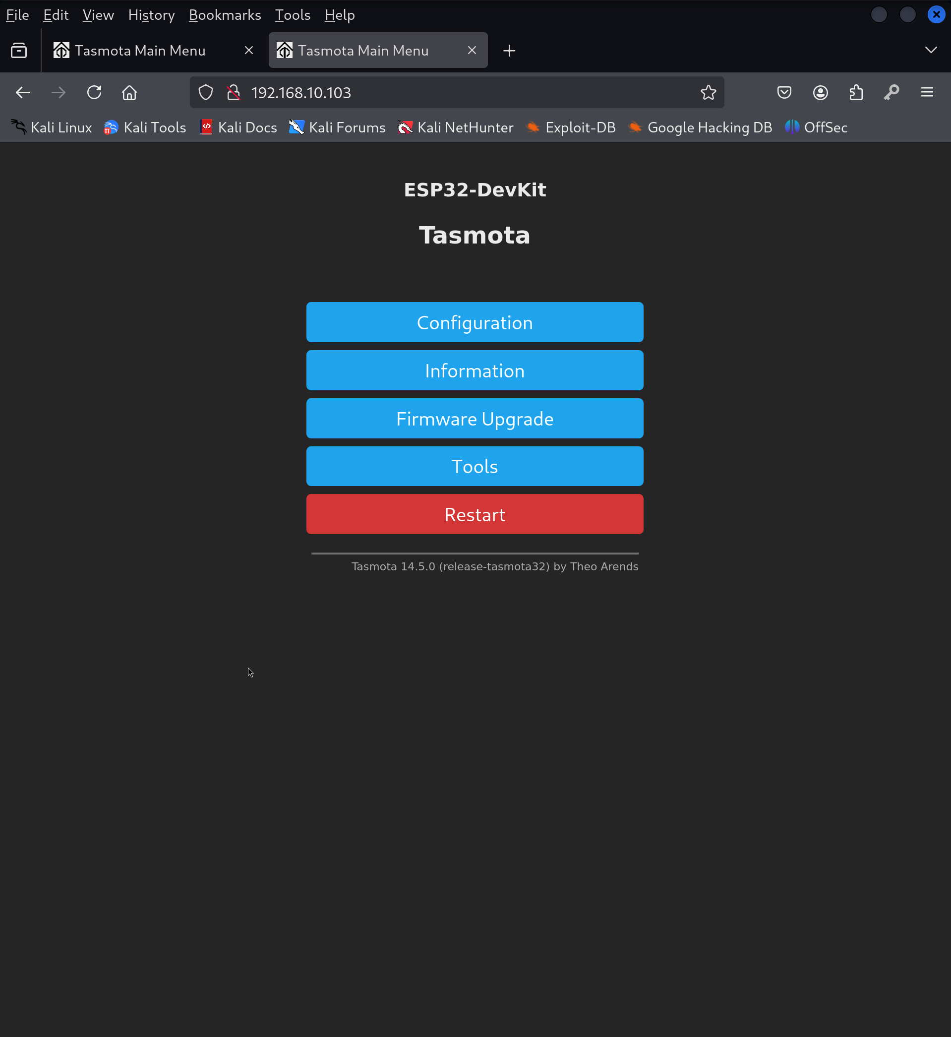 Tasmota Oberfläche auf ESP32