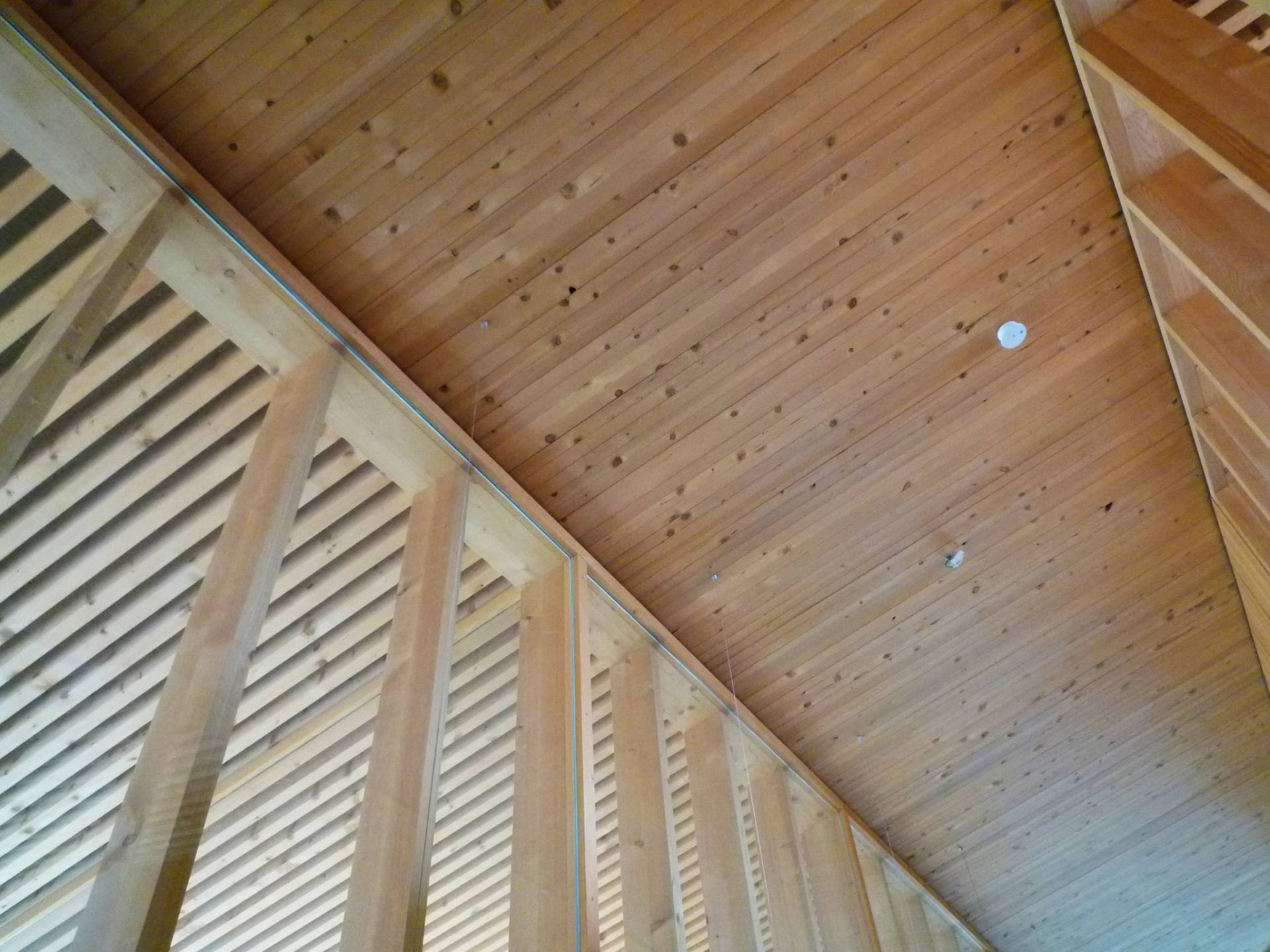 Holz-Deckenkonstruktion Gemeindehaus Raggal (Arch.: J. Kaufmann) (Foto: J. Müller) Holz-Deckenkonstruktion Gemeindehaus Raggal (Arch.: J. Kaufmann) (Foto: J. Müller)