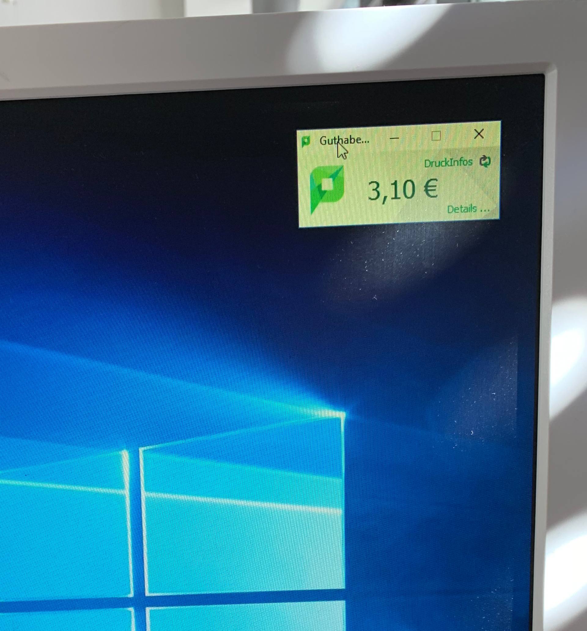 PaperCut-Fenster mit Druckguthaben PaperCut-Fenster mit Druckguthaben
