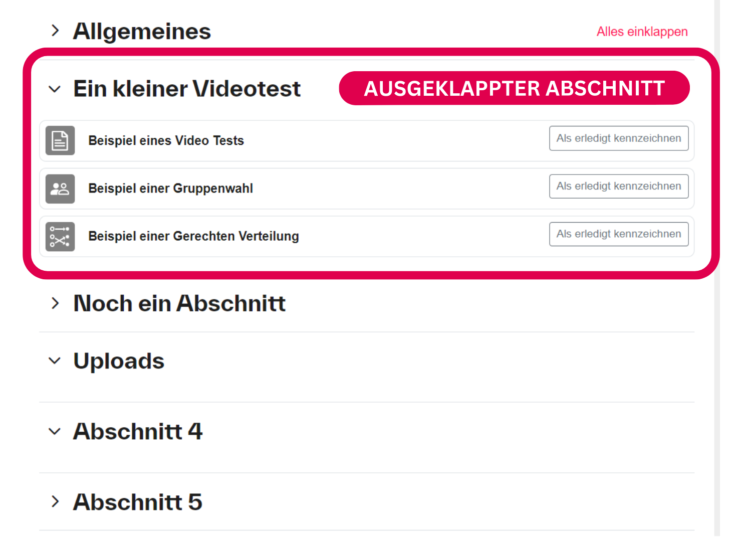 Ausklappbare Abschnitte