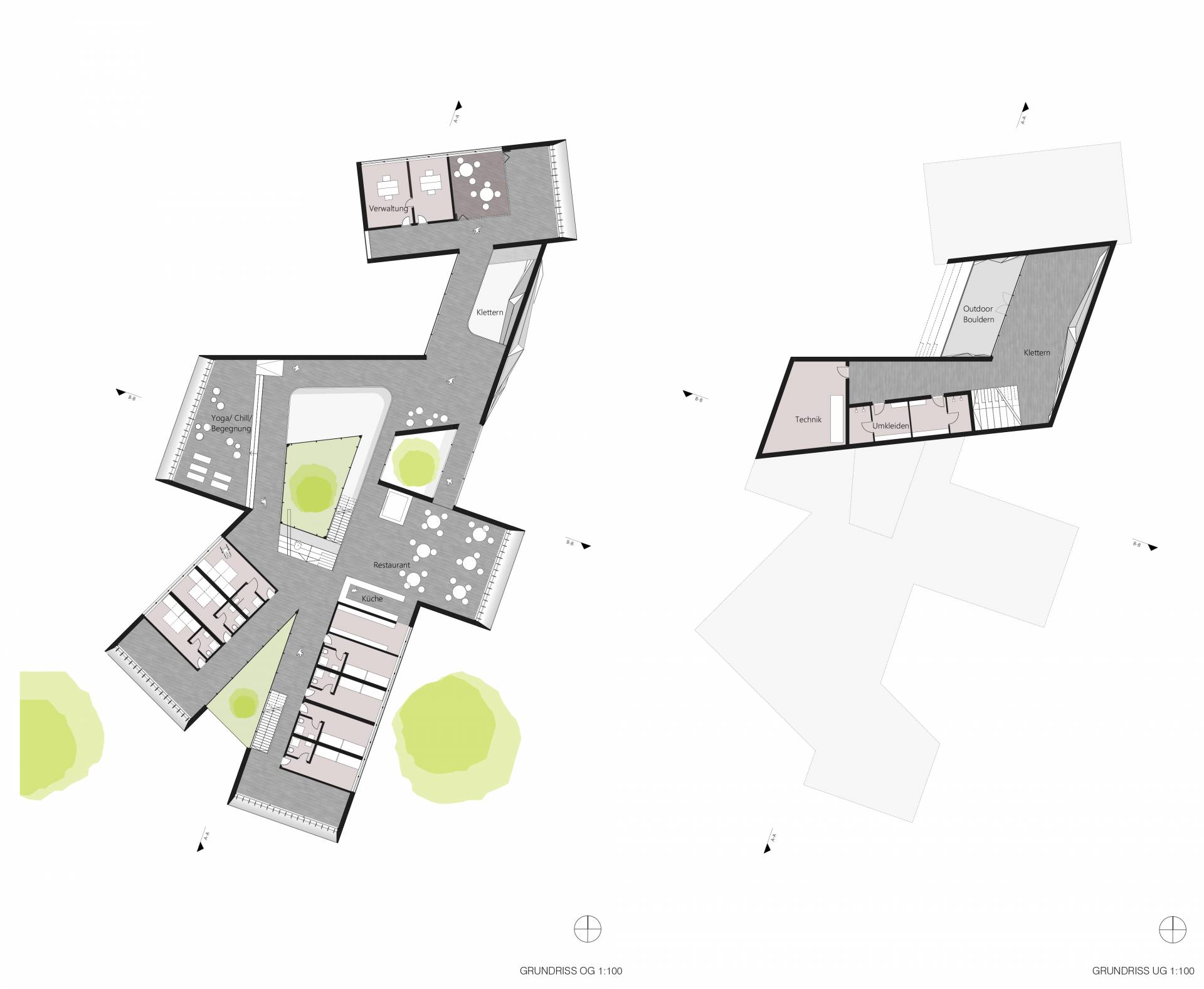 Grundriss Obergeschoss (links) und Untergeschoss (rechts) Grundriss Obergeschoss (links) und Untergeschoss (rechts)