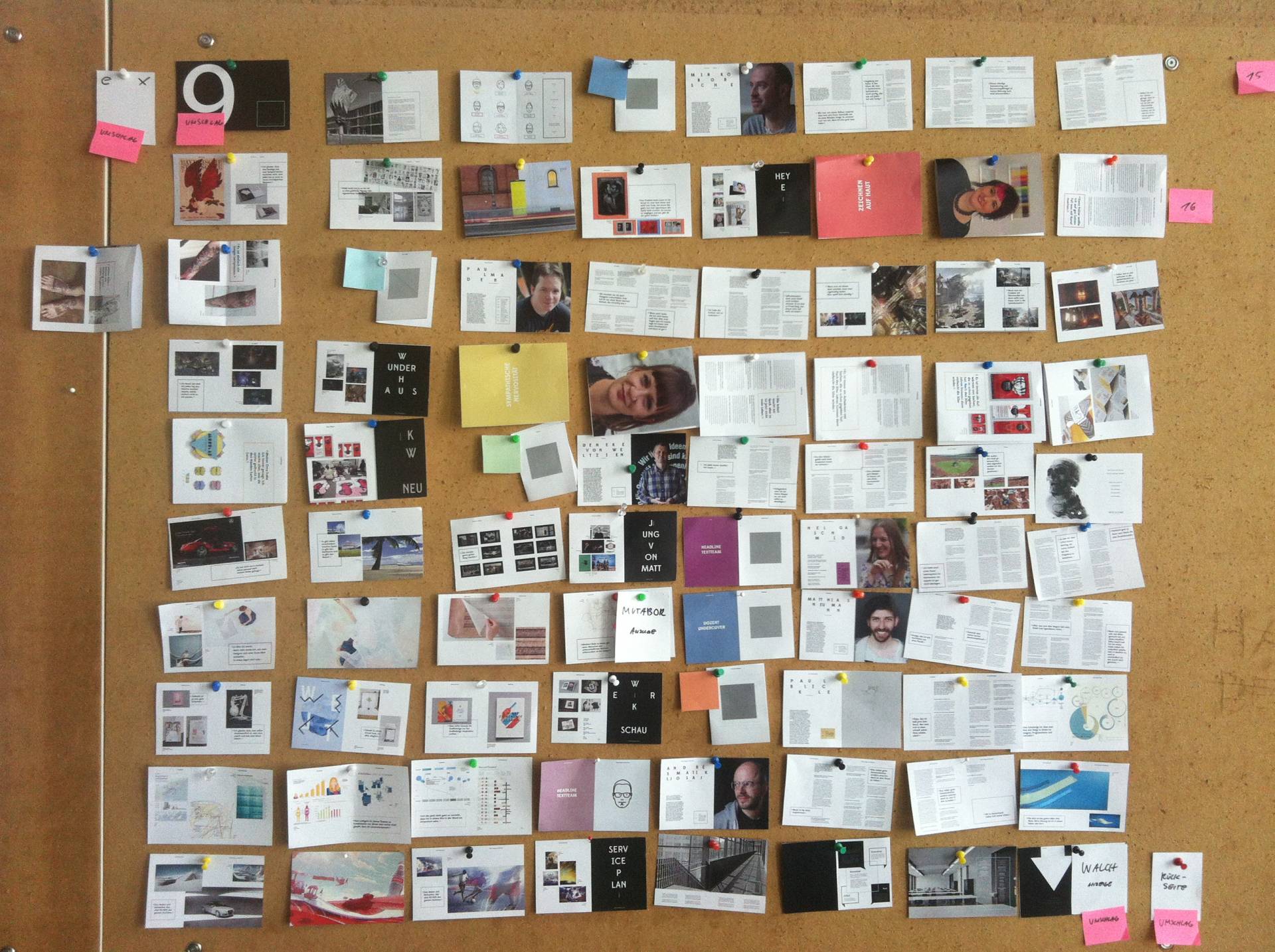 Pinnwand mit Layouts