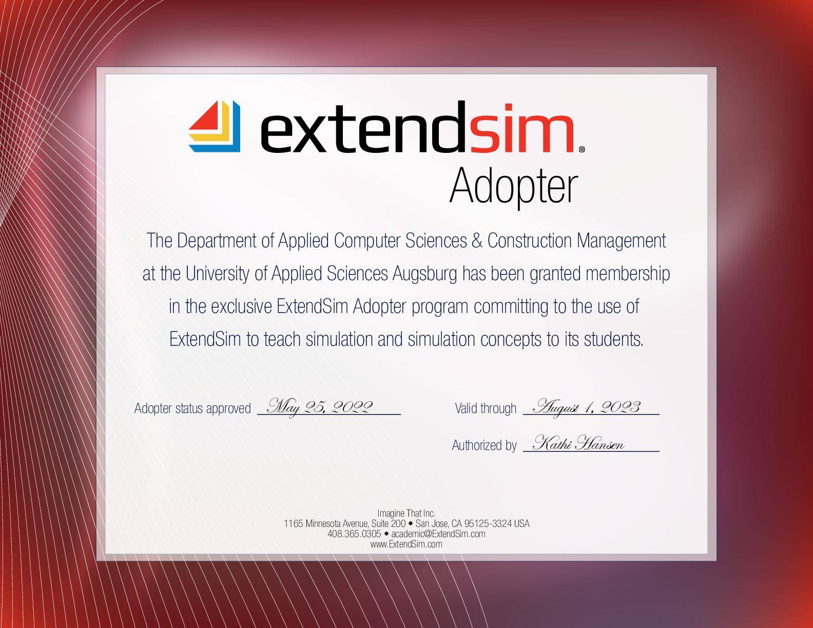 ExtendedSimAdopter Urkunde für HSA