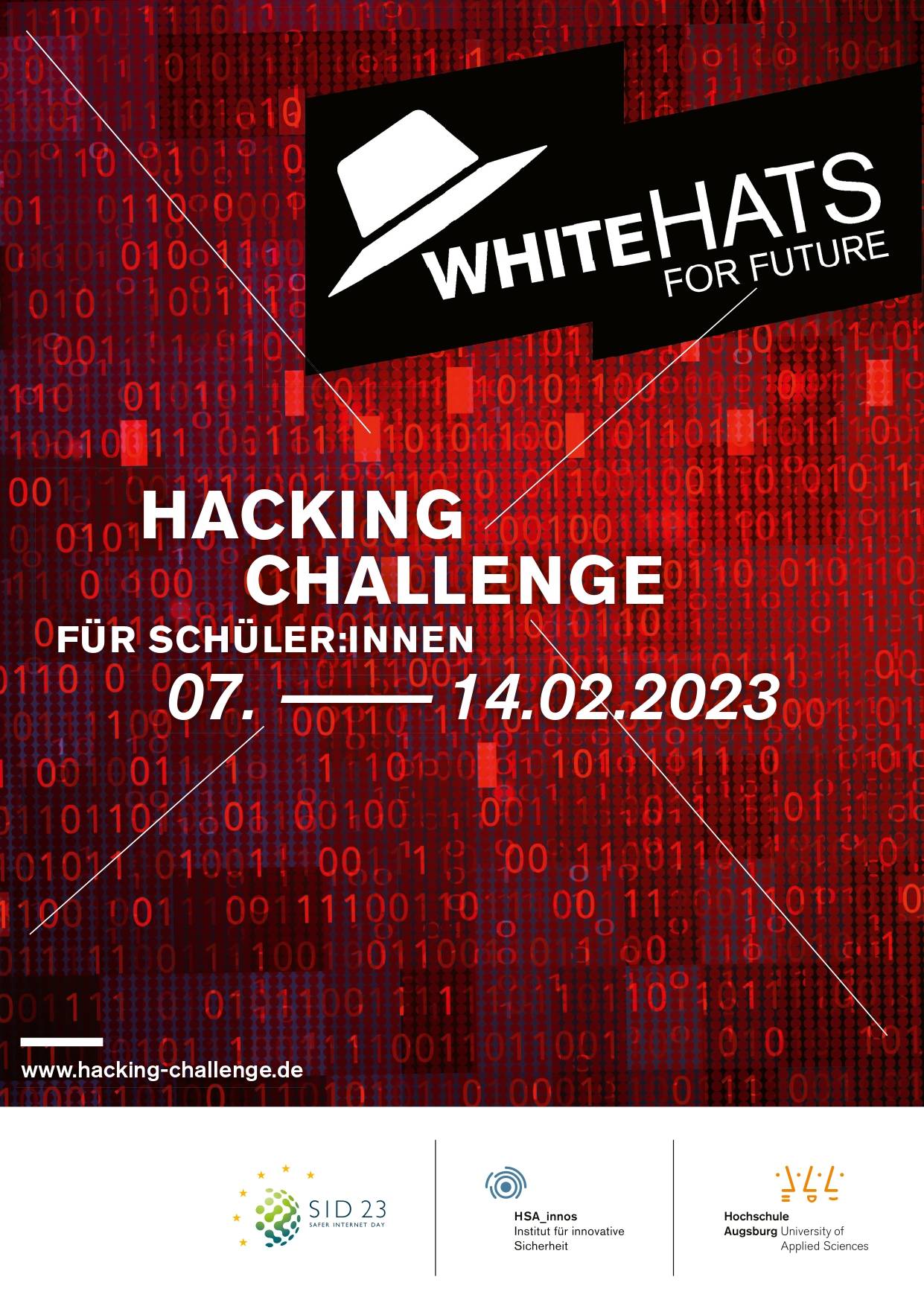 Plakat: White Hats for Future - Hacking Challenge für Schüler:innen 2023 Plakat: White Hats for Future - Hacking Challenge für Schüler:innen 2023