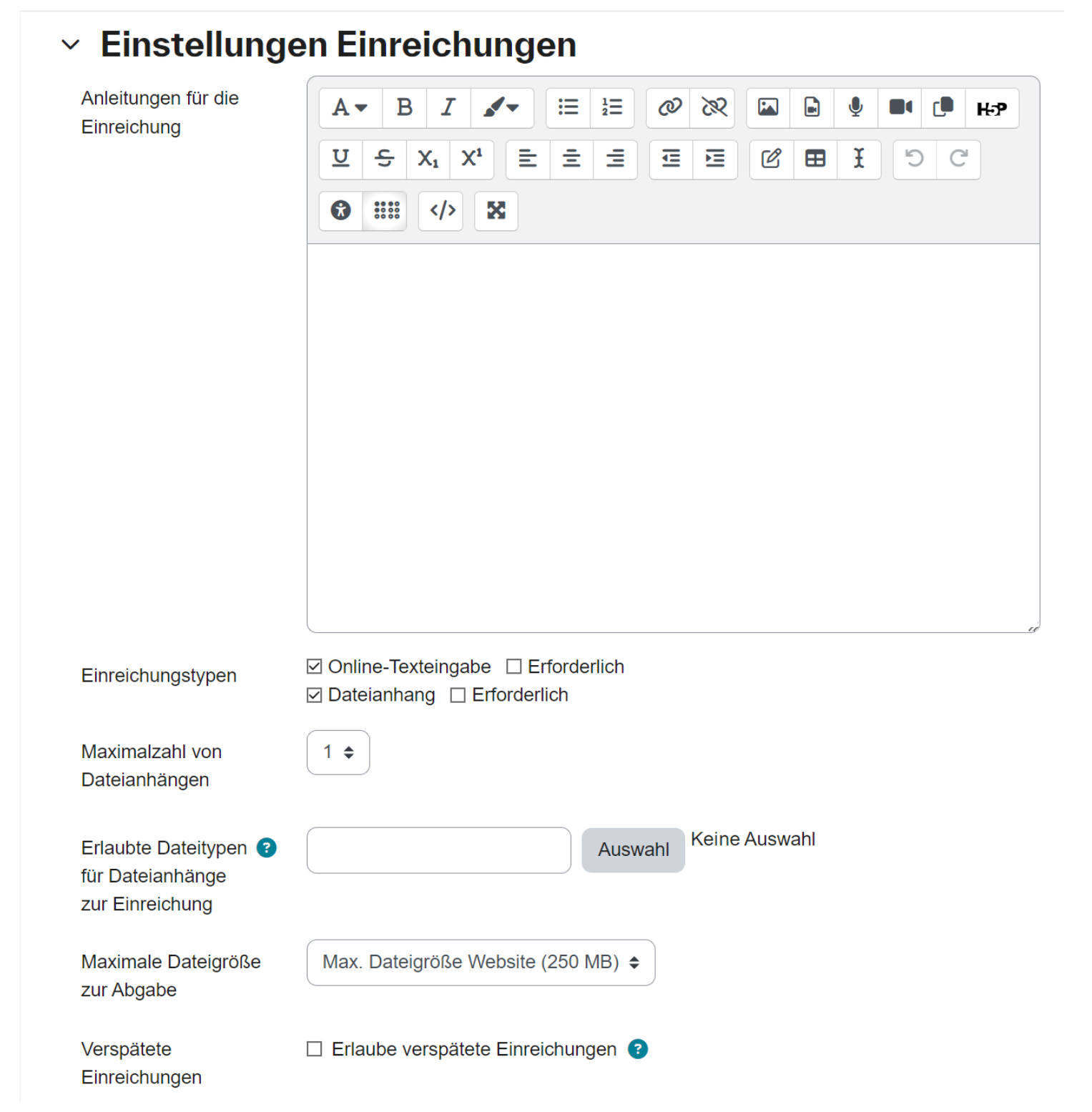 Einstellung Einreichungen