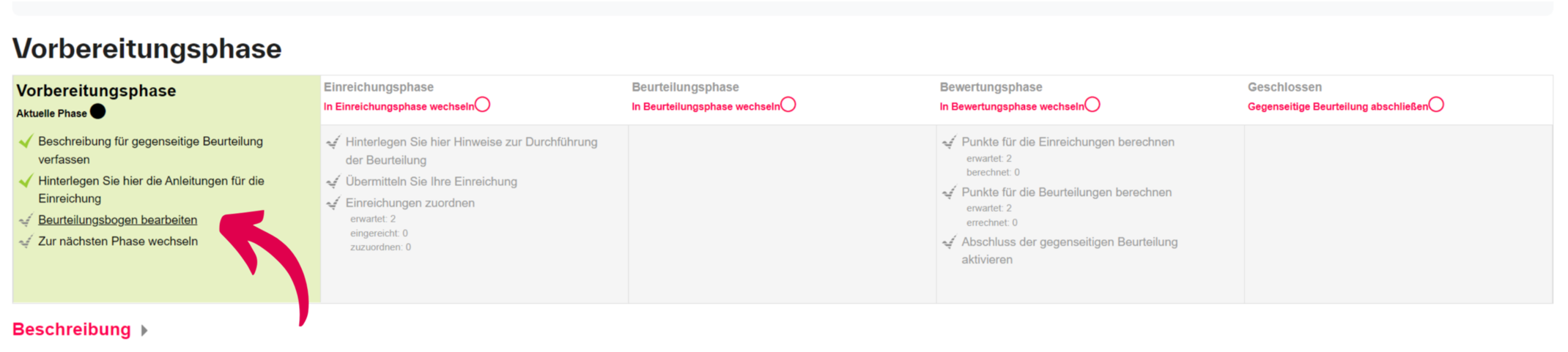 Vorbereitungsphase Beurteilungsbogen