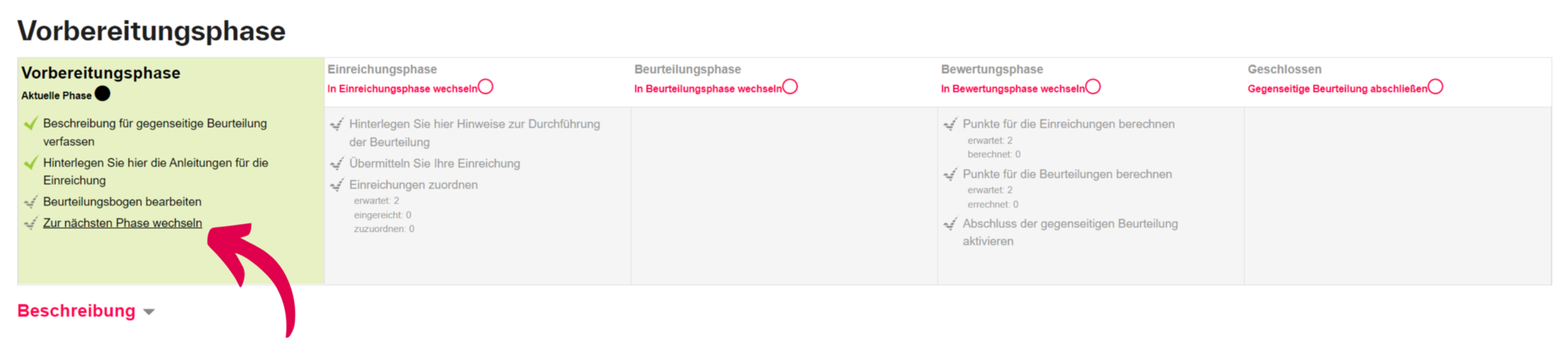 Vorbereitungsphase - Phase wechseln