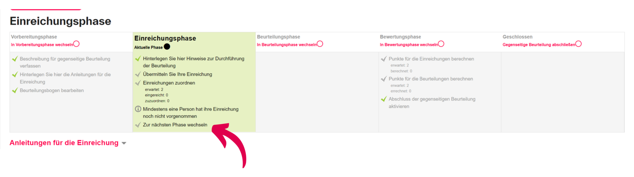 Einreichungsphase - Phase wechseln