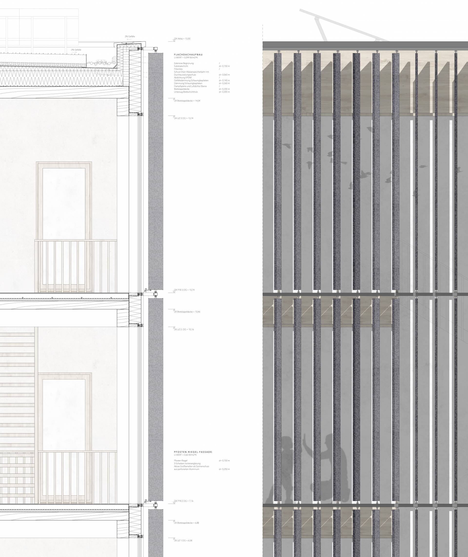 Konstruktion: Detailschnitt der Fassade