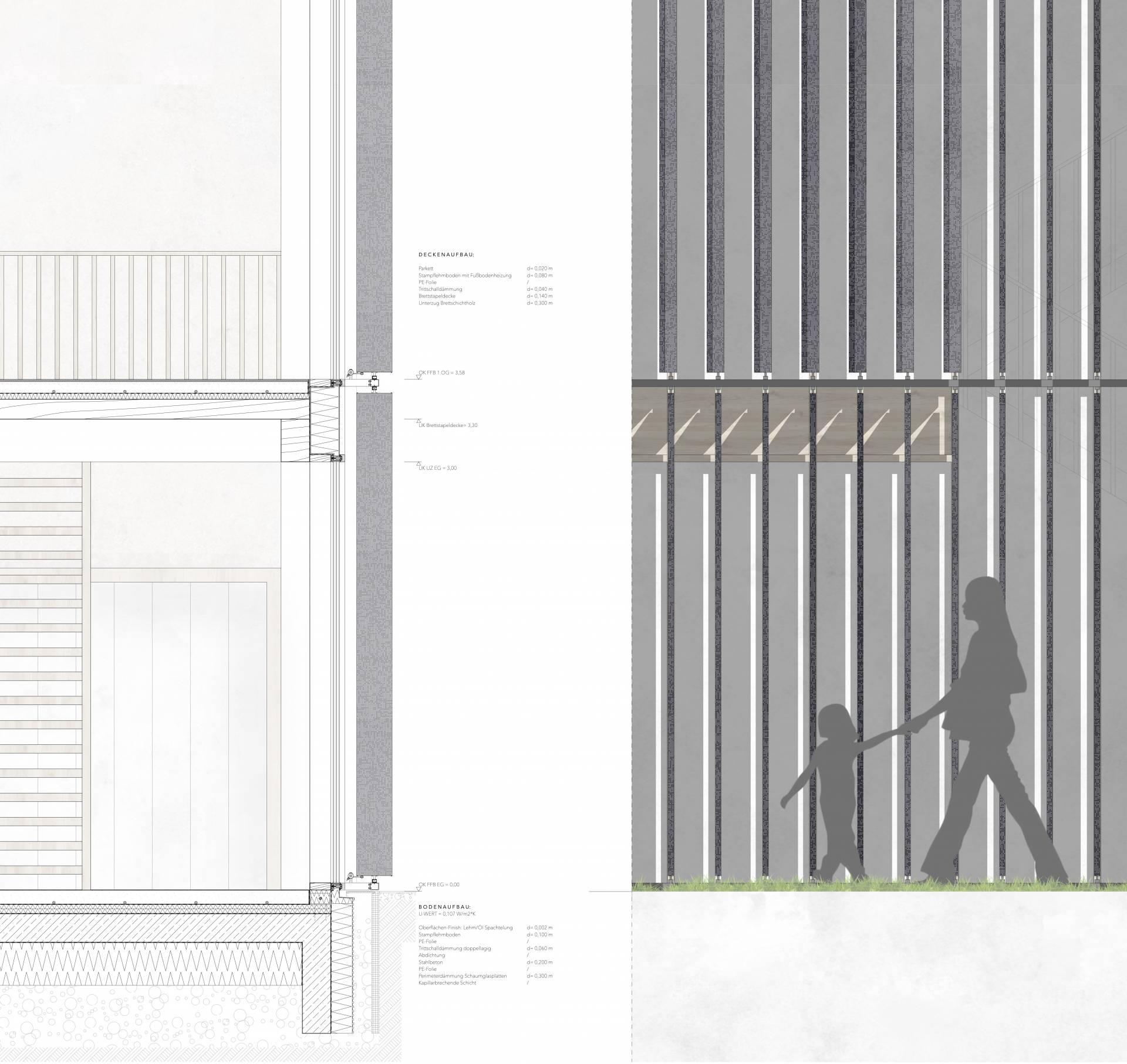 Konstruktion: Detailschnitt der Fassade
