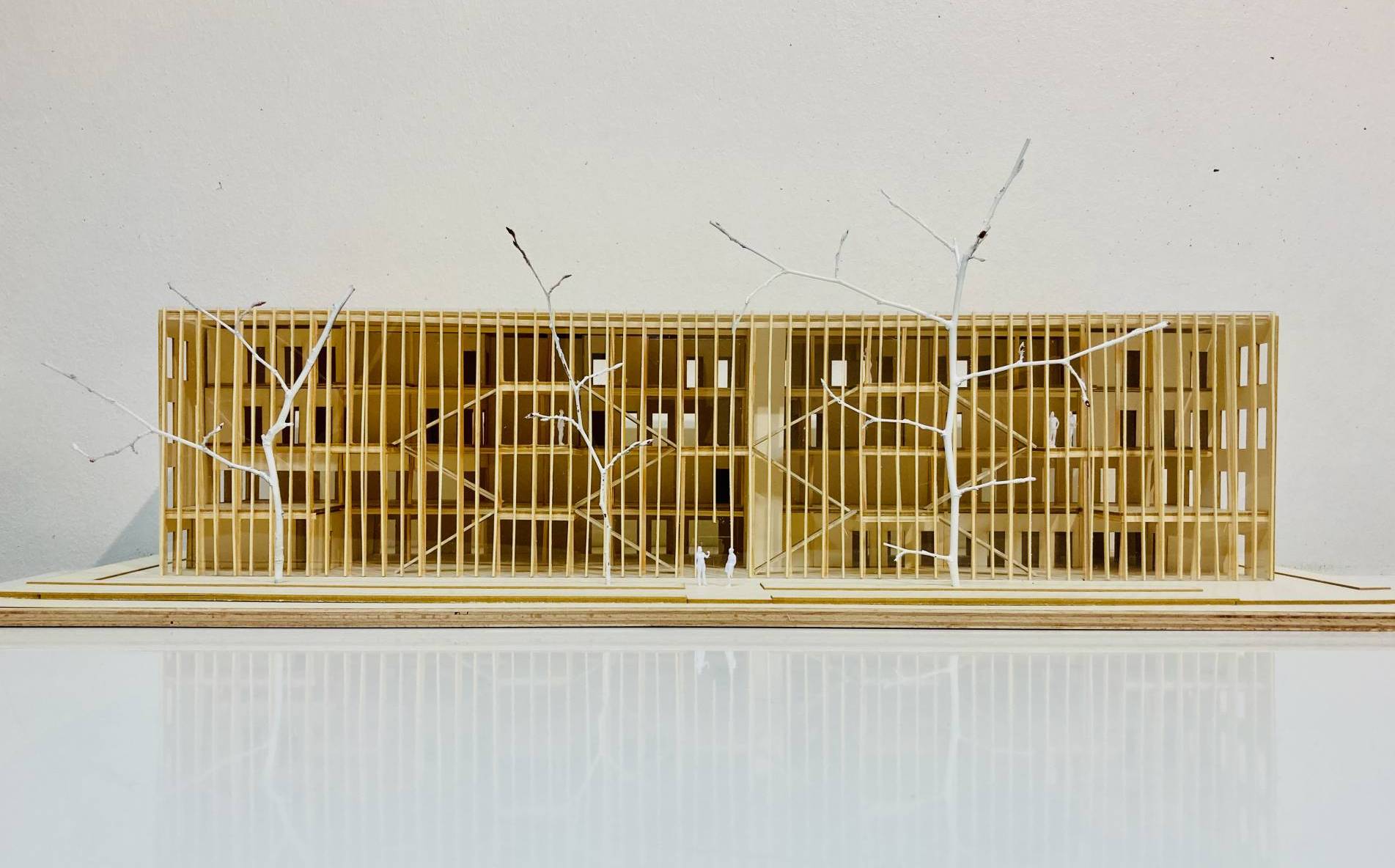 Modell Ansicht West (Haunstetter Straße) mit Blick in die Erschließungszone