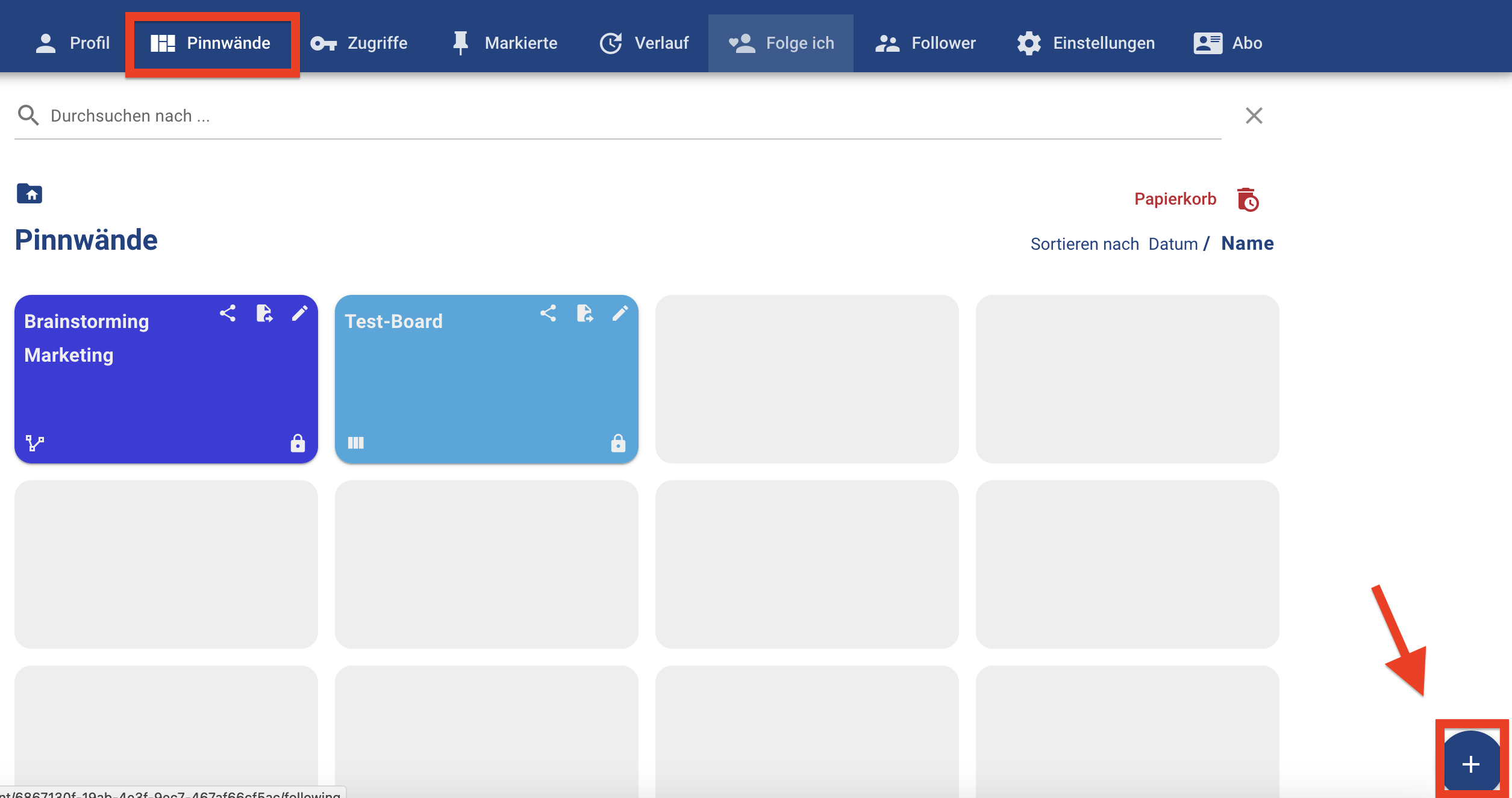 Pinnwand hinzufügen