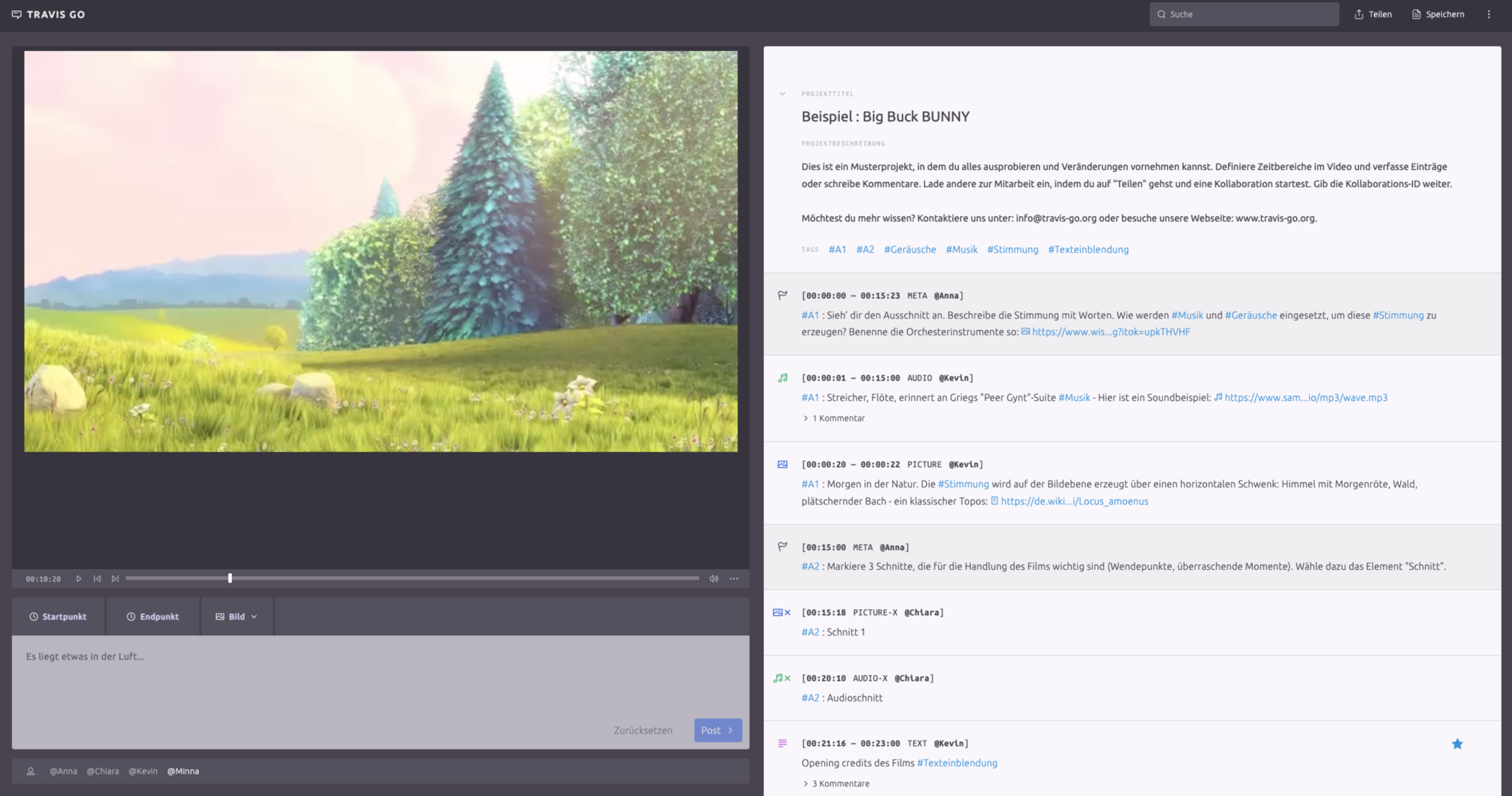Beispiel-Projekt von TRAVIS GO mit Annotationen