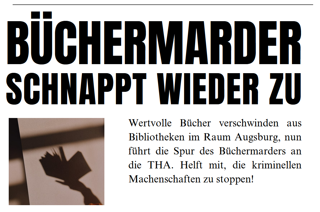 Zeitungsmeldung: Büchermarder Zeitungsmeldung: Büchermarder