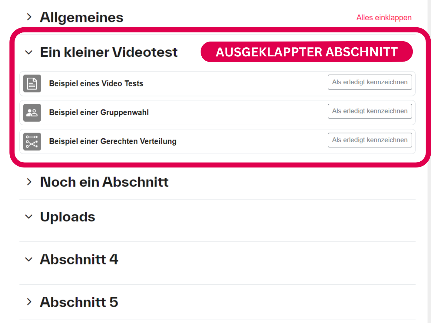 Ausklappbare Abschnitte